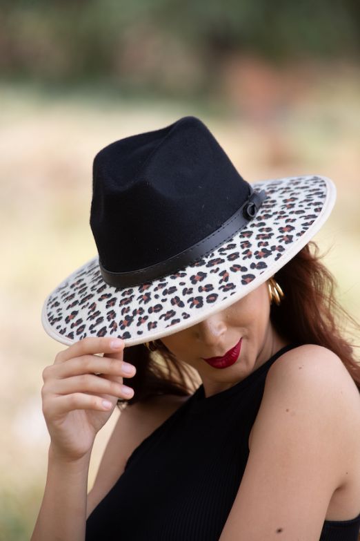 SUEDE LEOPARD BRIM HAT