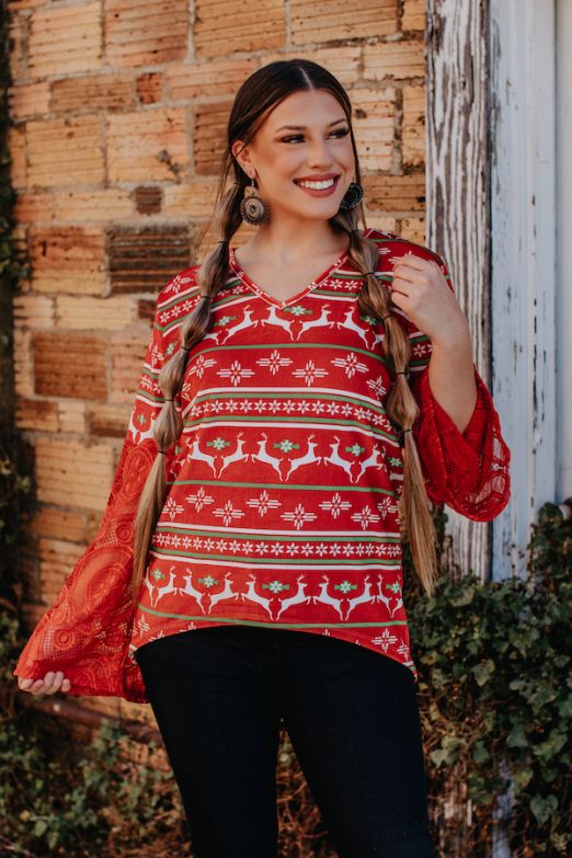 CHRISTMAS CROCHET BELL SLEEVE TOP