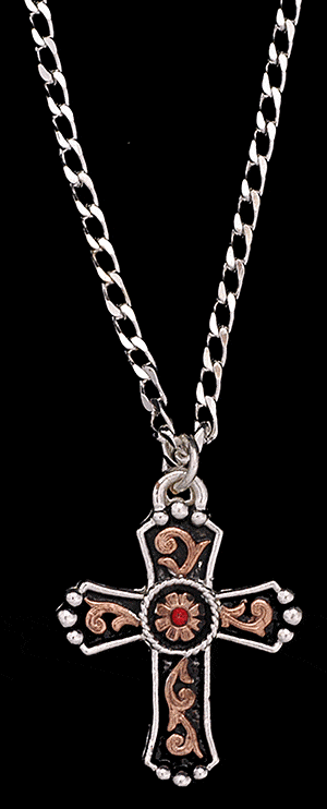 3D Silver/Gold Ruby Crystal Cross Necklace