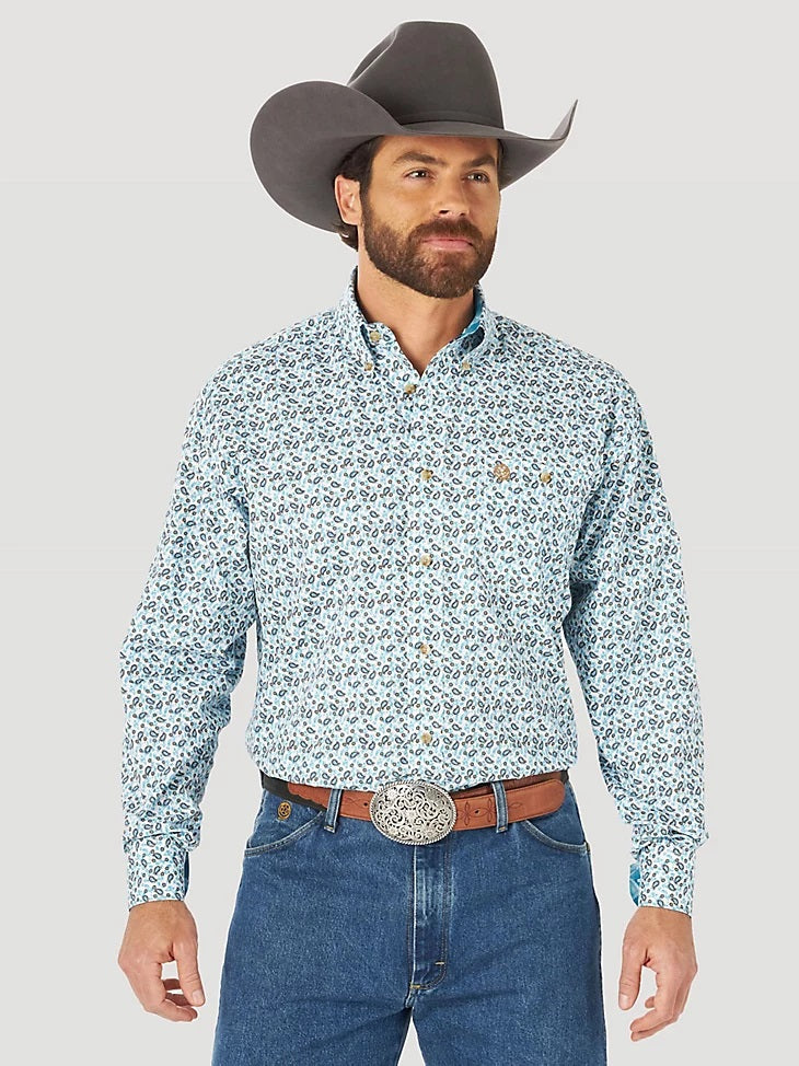 WRANGLER GEORGE STRAIT TEAL PAISLEY PRINT LONG SLEEVE SHIRT