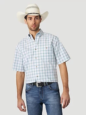 George Strait Wrangler Turquoise Plaid Short Sleeve Western Shirt