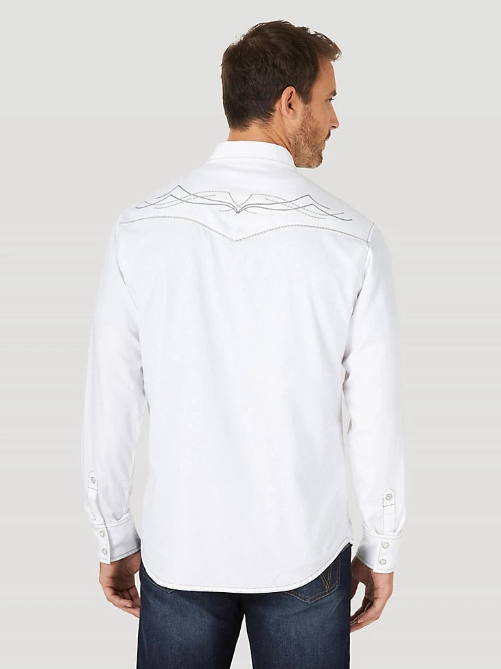WRANGLER ROCK 47 WHITE EMBROIDERED YOKE LONG SLEEVE SNAP SHIRT