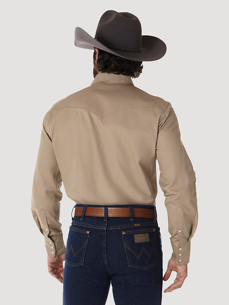 Cowboy Cut Long Sleeve Khaki Snap Solid Work Shirt