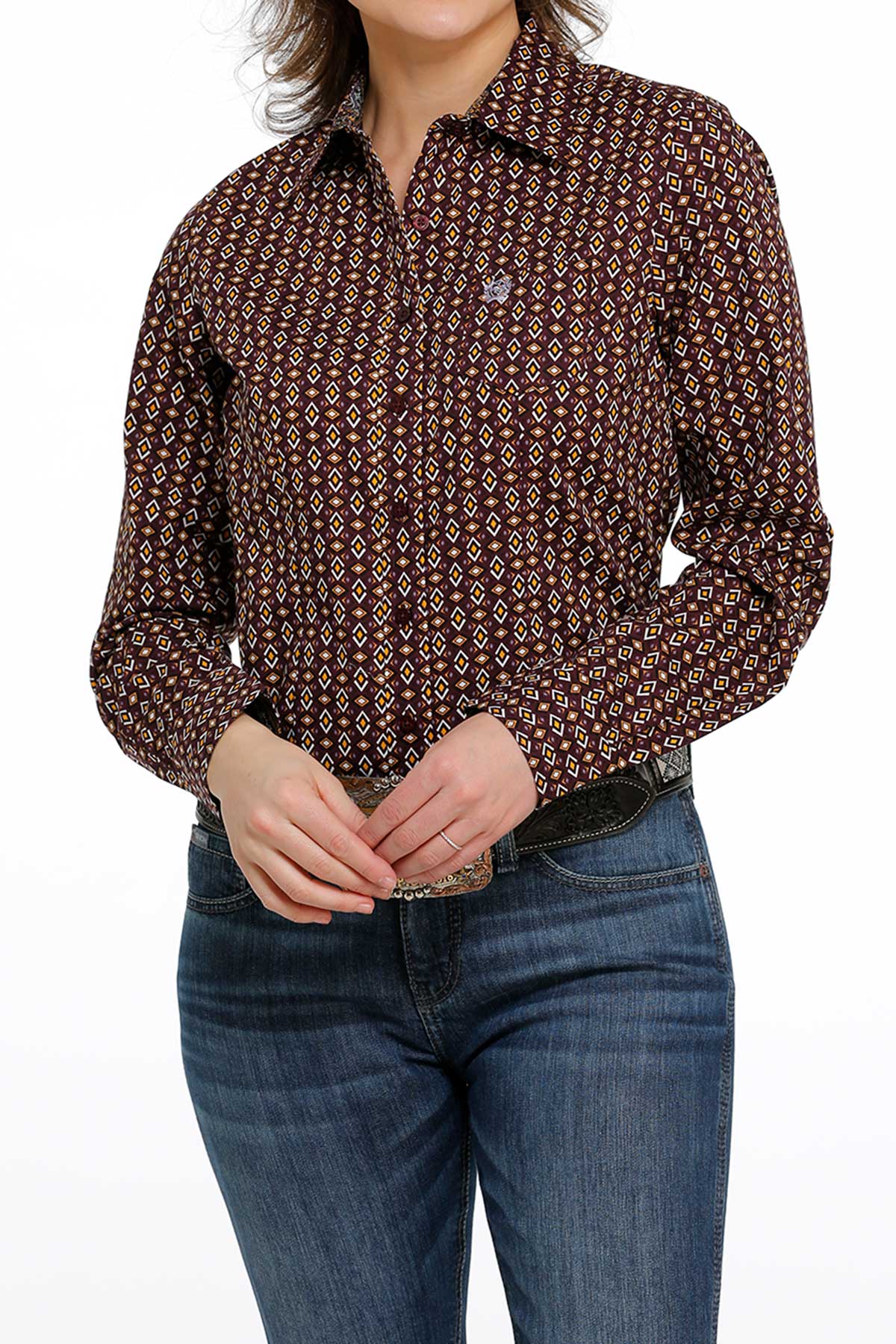 CINCH WOMEN'S BUTTON-DOWN WESTERN SHIRT - PURPLE / GOLD Corral Western Wear CINCH WOMEN'S BUTTON-DOWN WESTERN SHIRT - PURPLE / GOLD Corral Western Wear