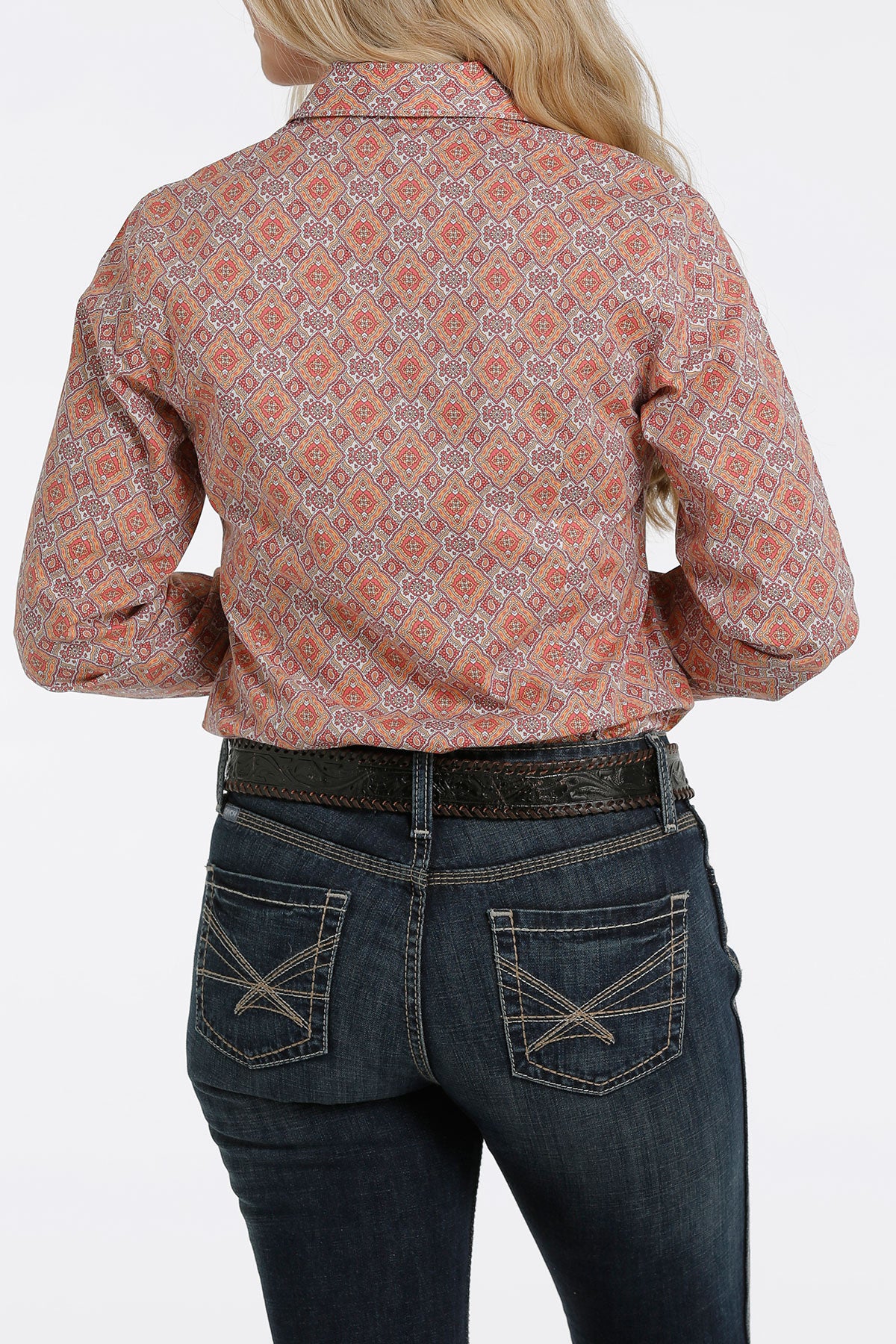 CINCH ORANGE PAISLEY GEOMETRIC PRINT SHIRT