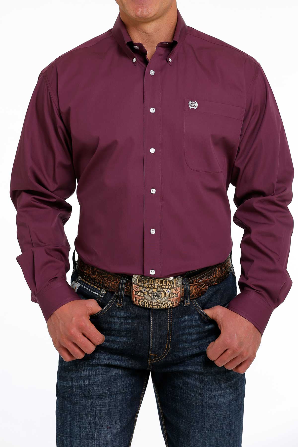 CINCH MEN'S PURPLE SOLID BUTTON-DOWN WESTERN SHIRT