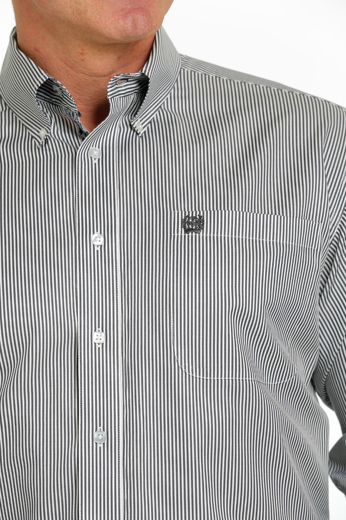 CINCH MEN'S GREY STRIPED LONG SLEEVE SHIRT