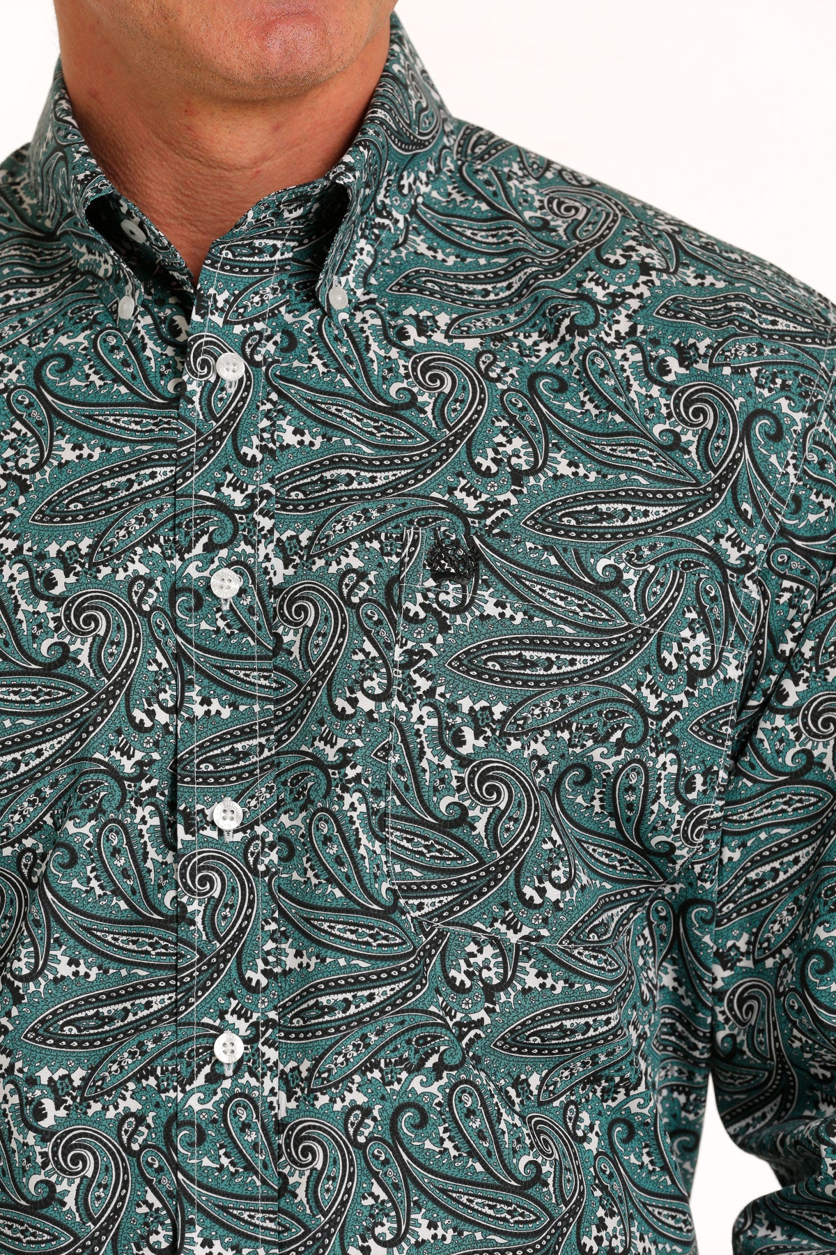 CINCH MENS TEAL PAISLEY PRINT LONG SLEEVE SHIRT