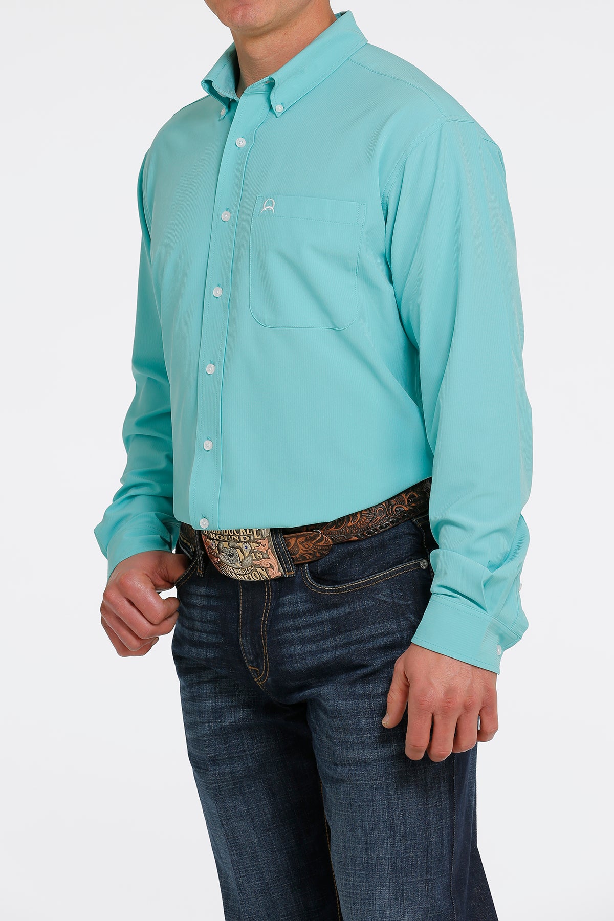 CINCH MEN'S SOLID LONG SLEEVE ARENAFLEX TURQUOISE SHIRT