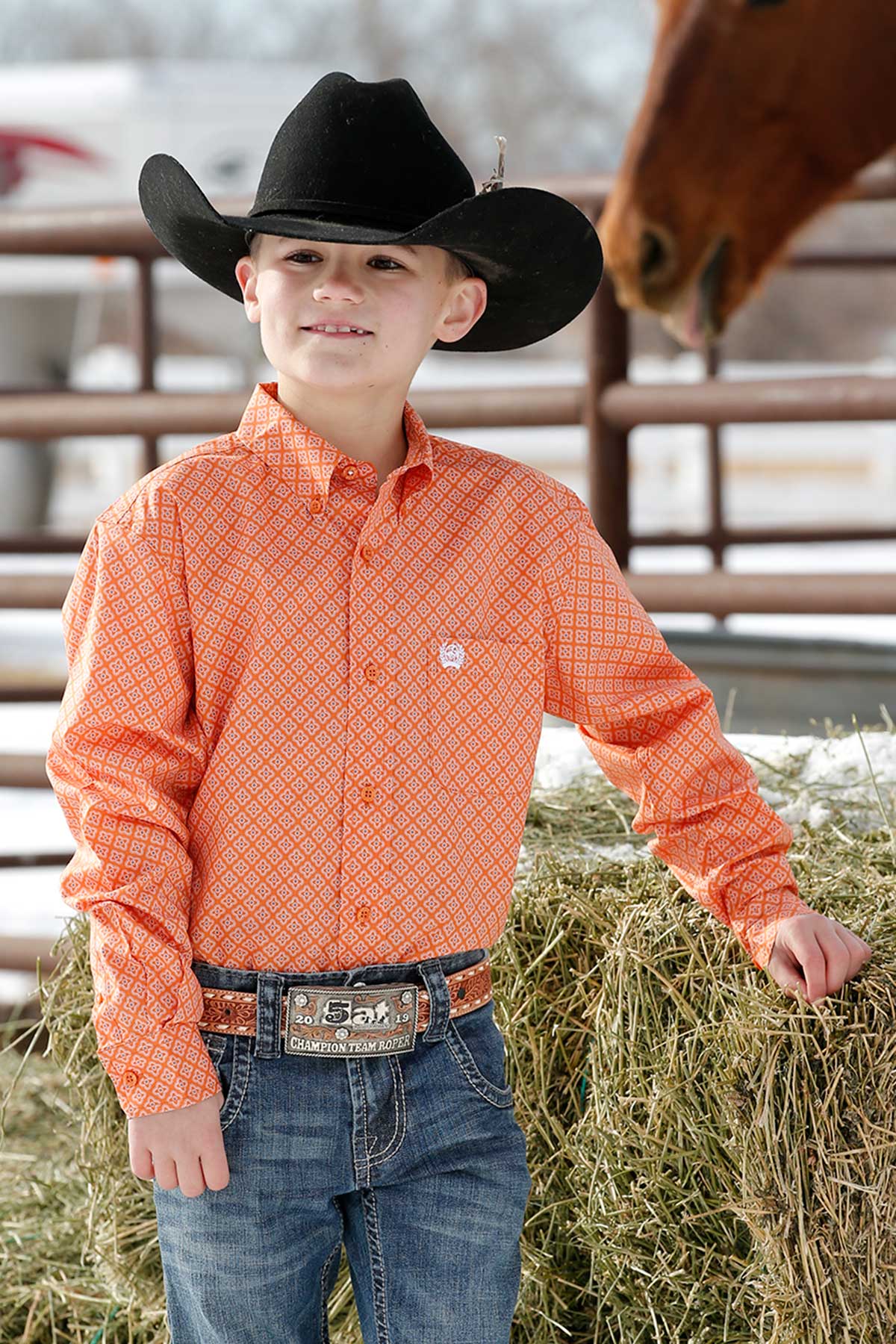 CINCH HONEY ORANGE PRINT LONG SLEEVE SHIRT