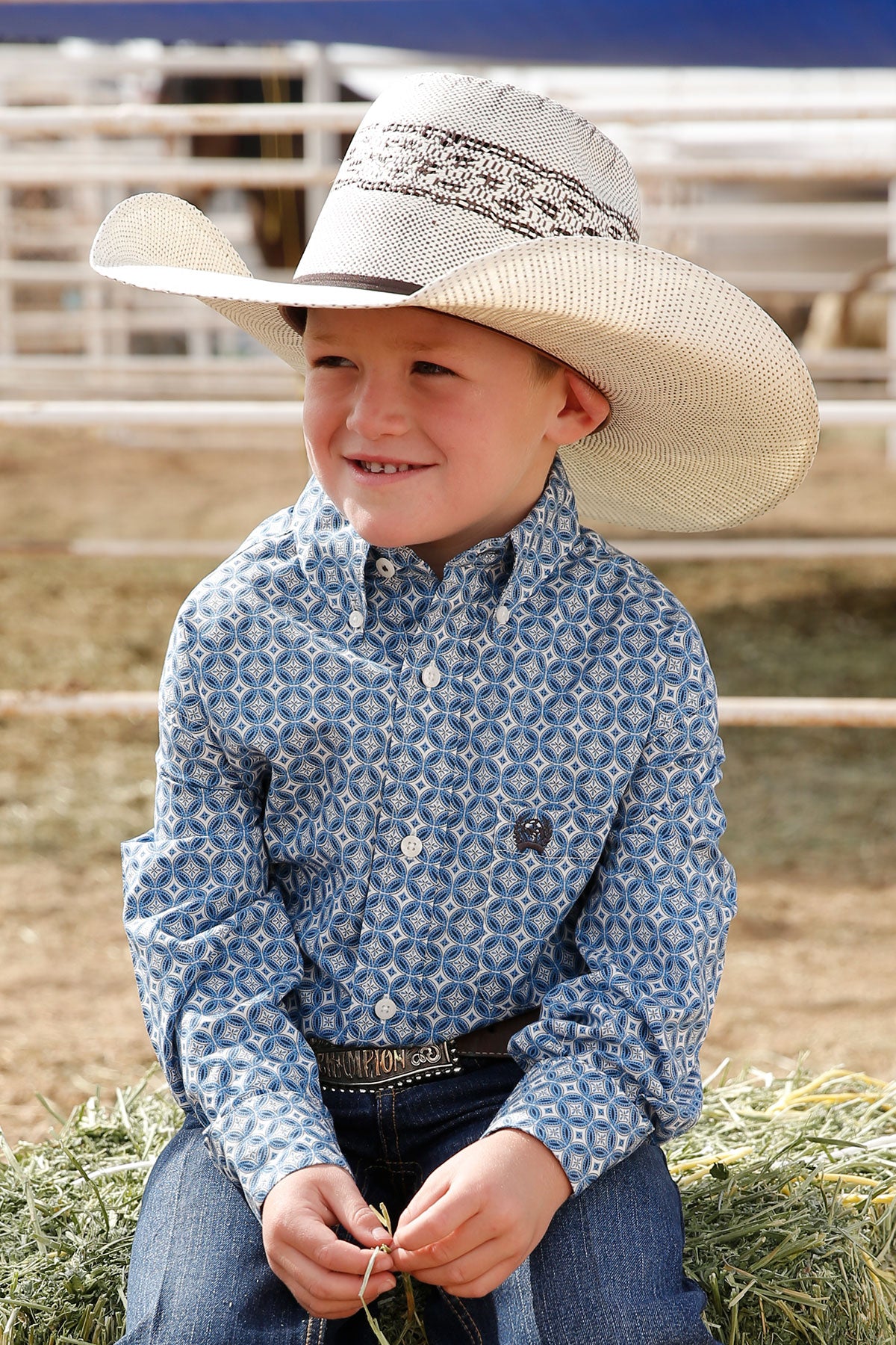 CINCH BOY'S BLUE CIRCLE PRINT LONG SLEEVE SHIRT