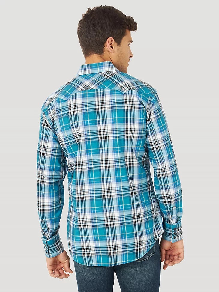 WRANGLER RETRO TEAL LONG SLEEVE SAWTOOTH SNAP