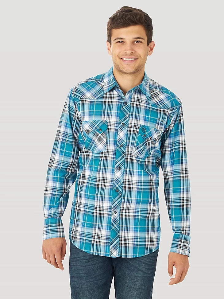 WRANGLER RETRO TEAL LONG SLEEVE SAWTOOTH SNAP
