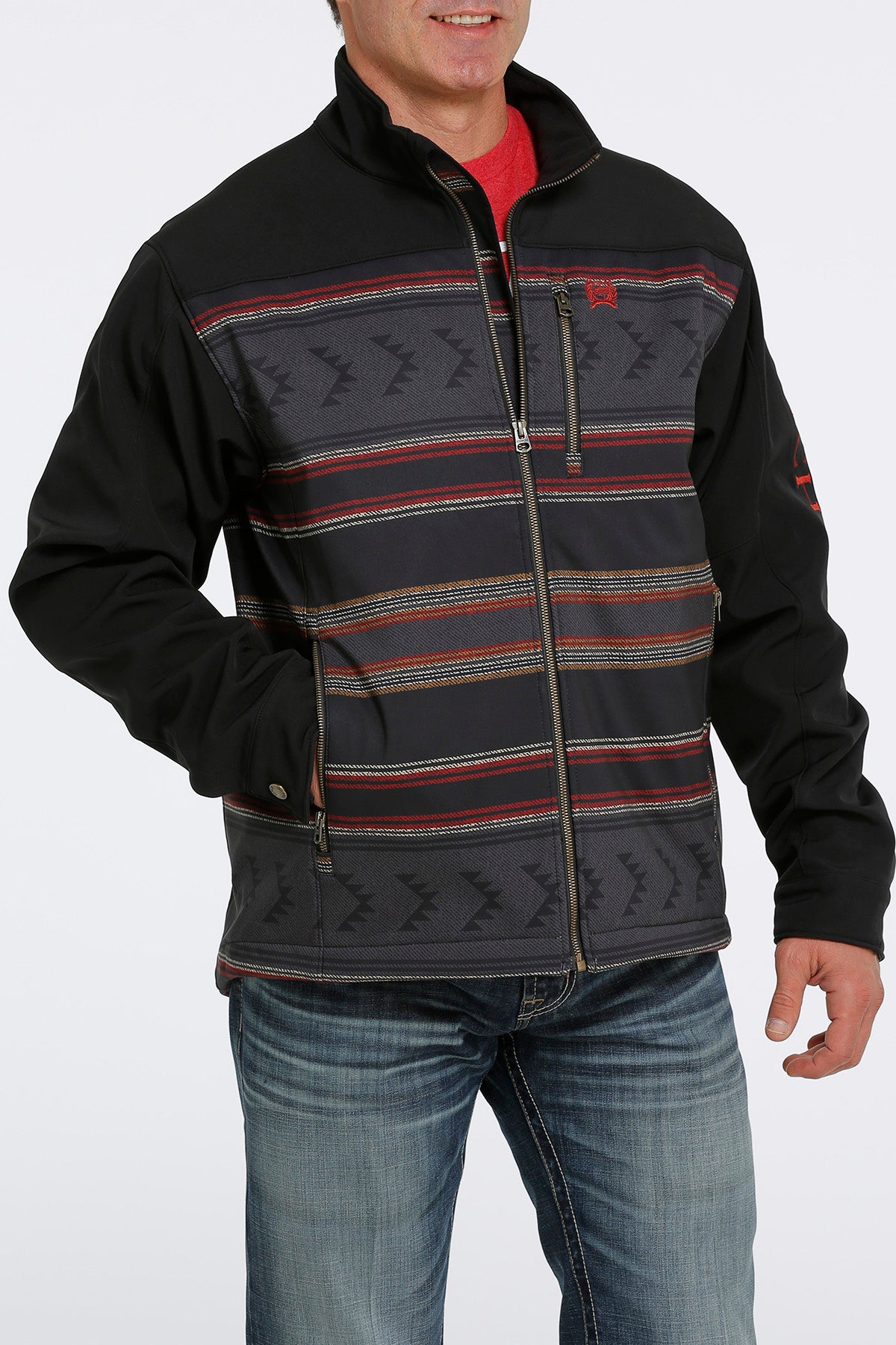 CINCH GREY STRIPED RED LOGO CONCEALED CARRY BONDED JACKET