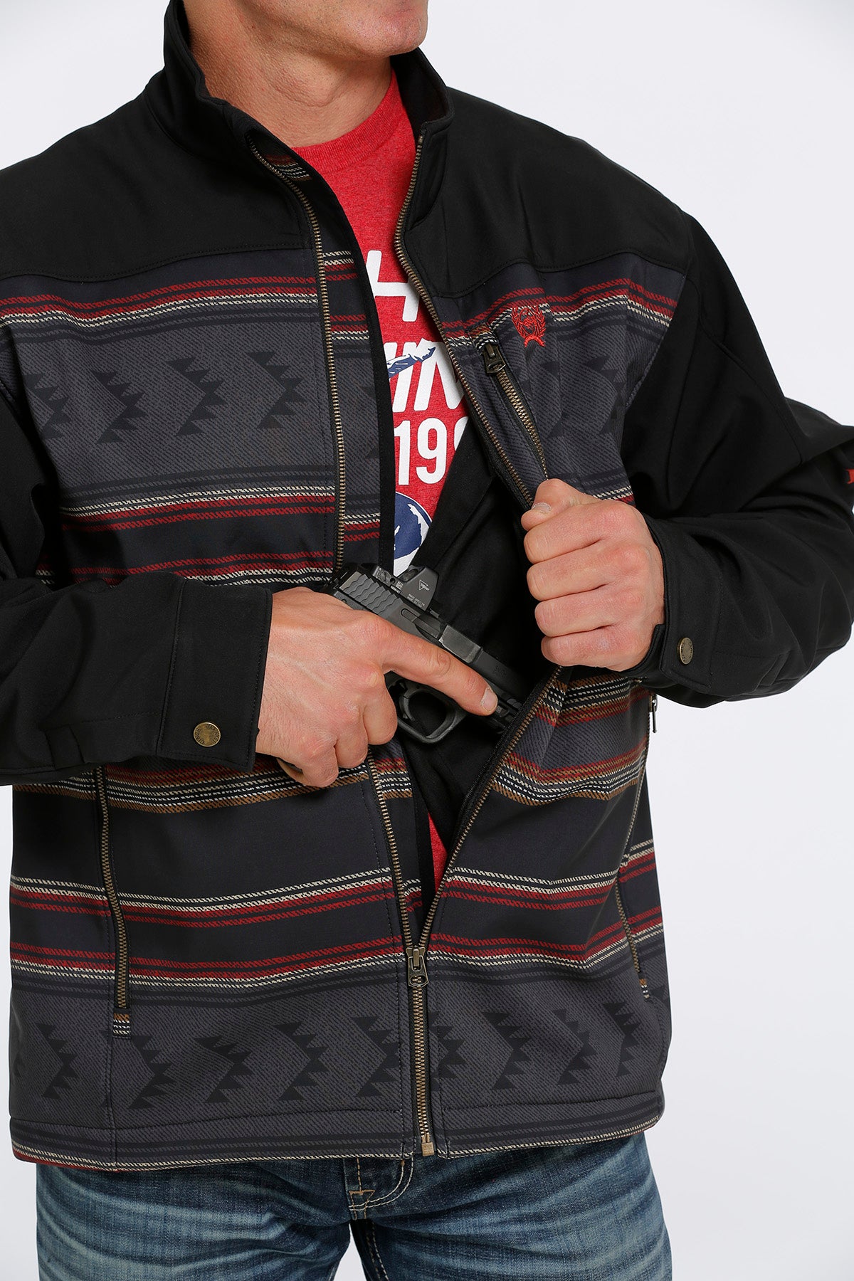 CINCH GREY STRIPED RED LOGO CONCEALED CARRY BONDED JACKET