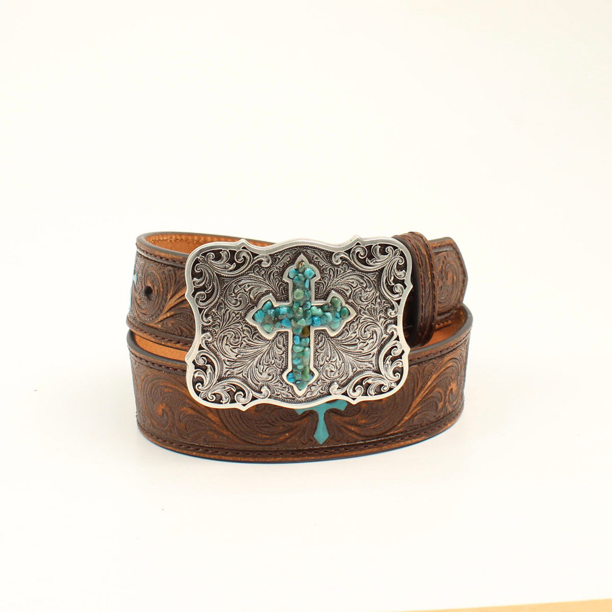 NOCONA GIRLS' BROWN/TURQUOISE CROSS BELT