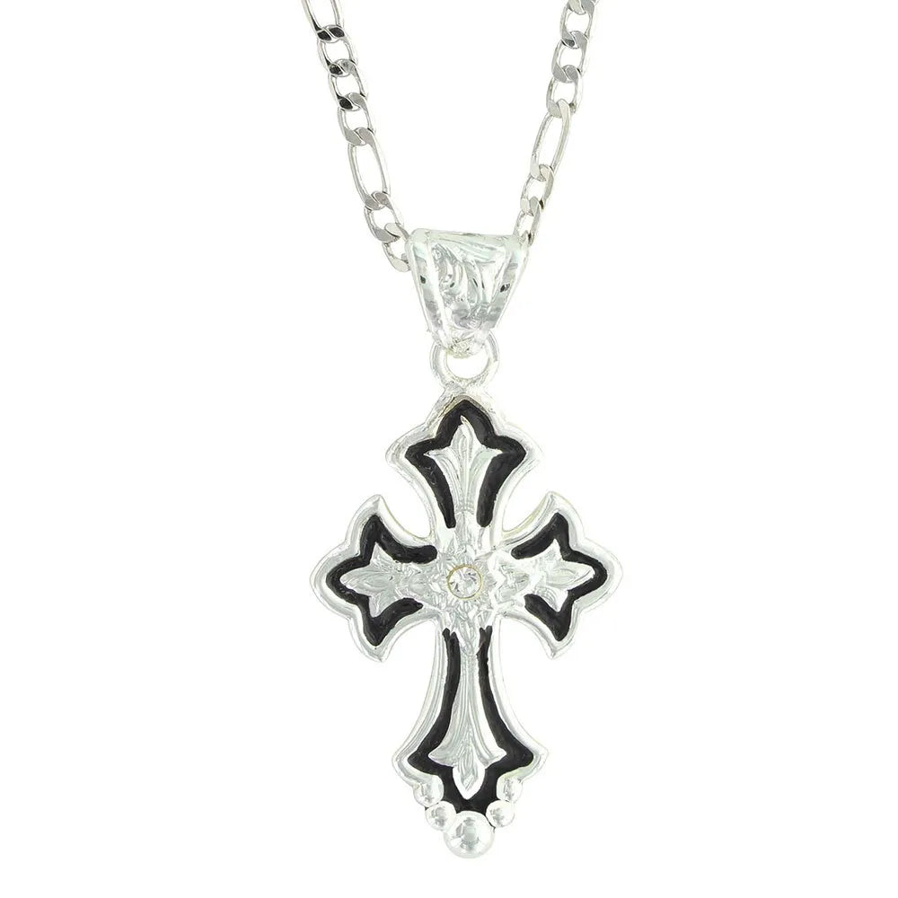Montana Silversmiths Flower on Silver and Black Cross Fleury