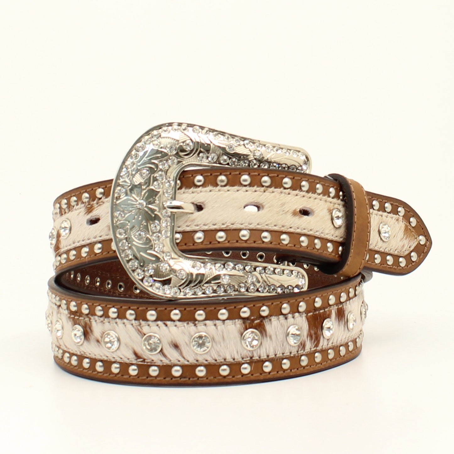 Nocona Brown Calf Hair Crystal Belt