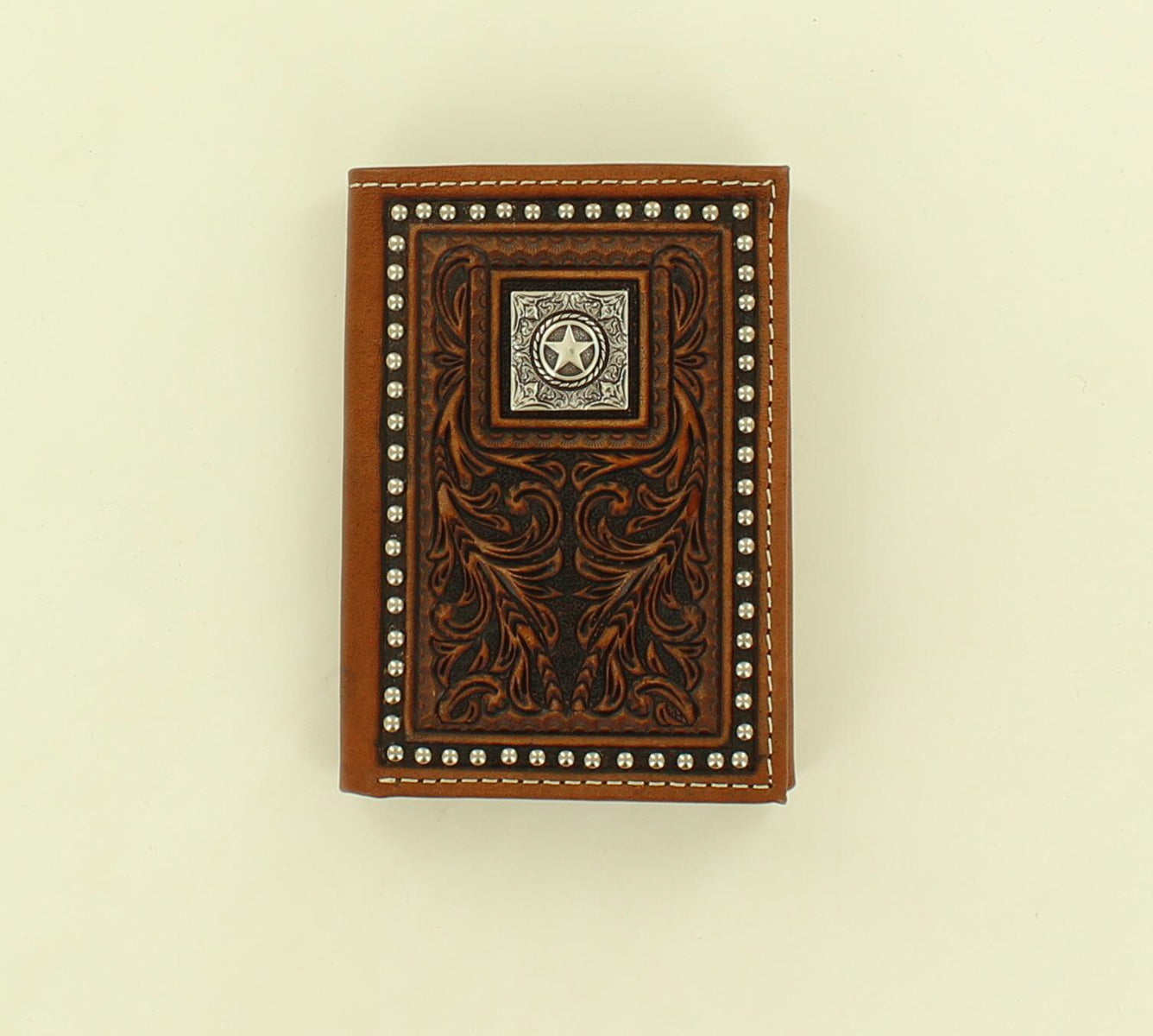 Nocona Brown Tooled Trifold Wallet