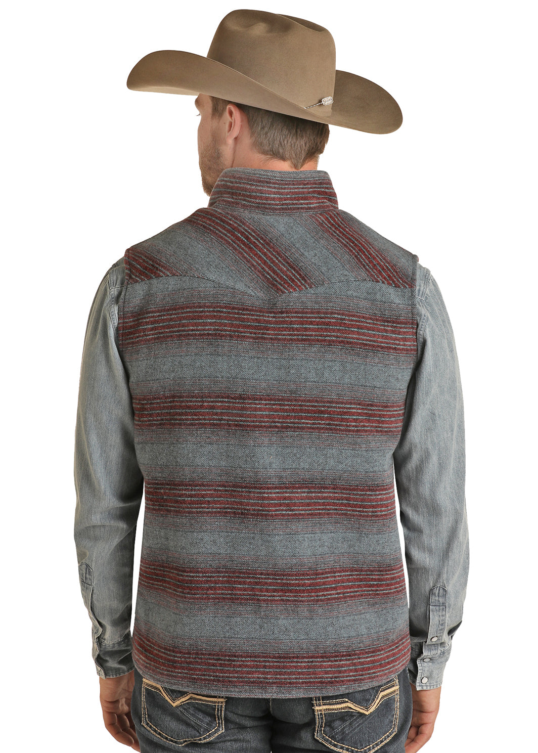 PANHANDLE MAROON HEATHERD BLUE SERAPE WOOL VEST