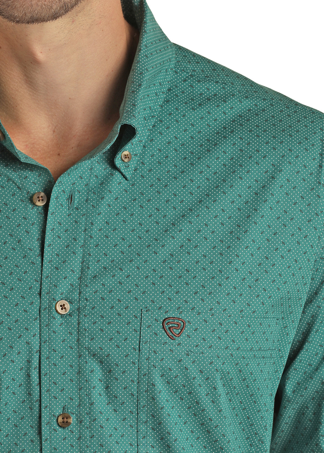 PANHANDLE MEN'S TEAL/BROWN POPLIN PRINT SHIRT