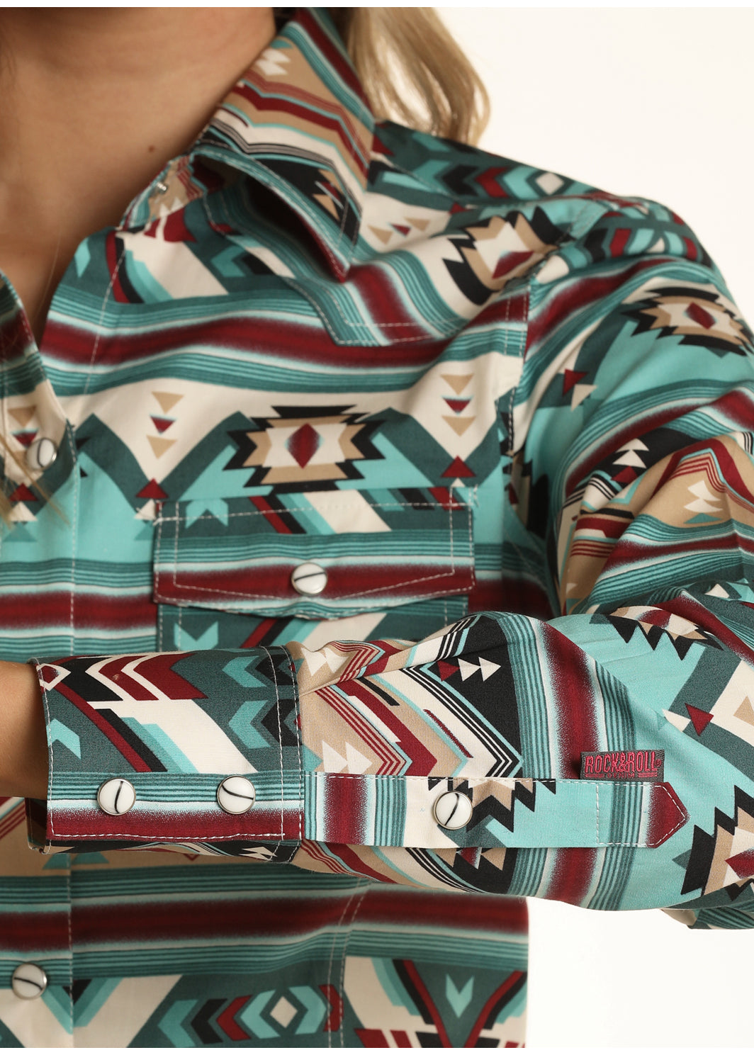 ROCK & ROLL BURGUNDY AZTEC LONG SLEEVE SNAP SHIRT