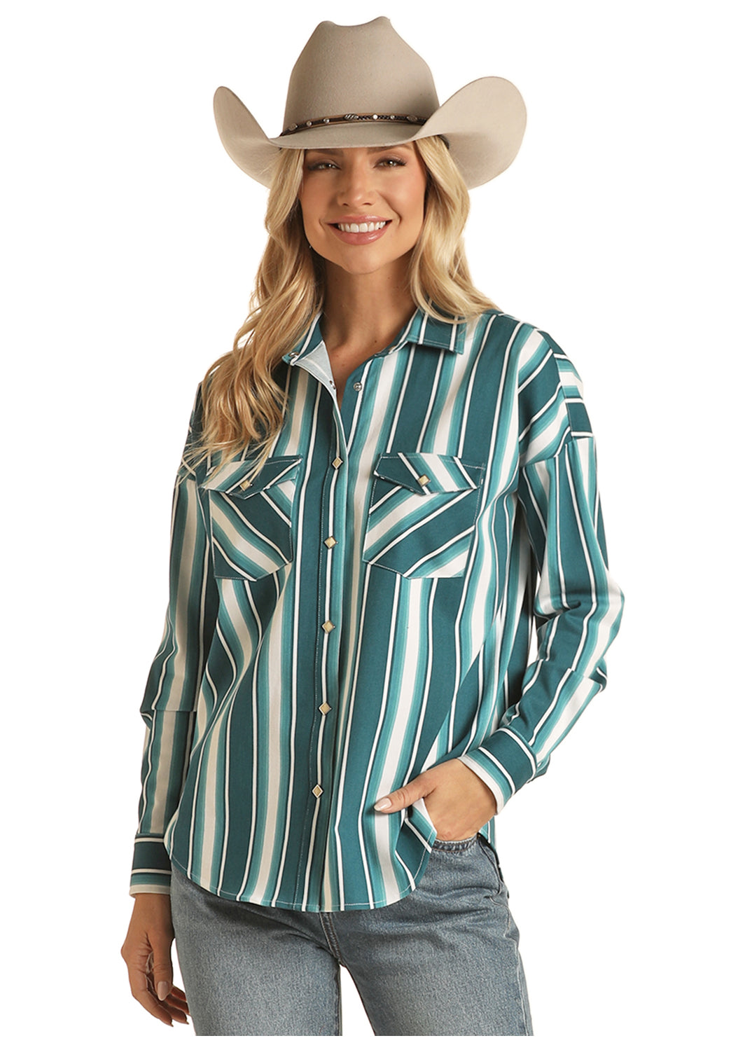 DALE BRISBY LADIES TURQUOSIE STRIPE SHIRT