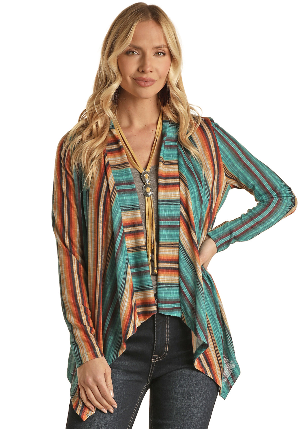 ROCK & ROLL LADIES STRIPE PRINTED CARDIGAN