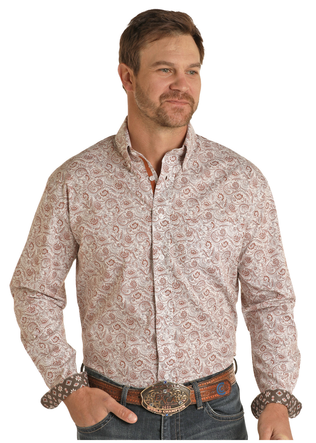 PANHANDLE MEN'S COPPER FLORAL AZTEC SHIRT