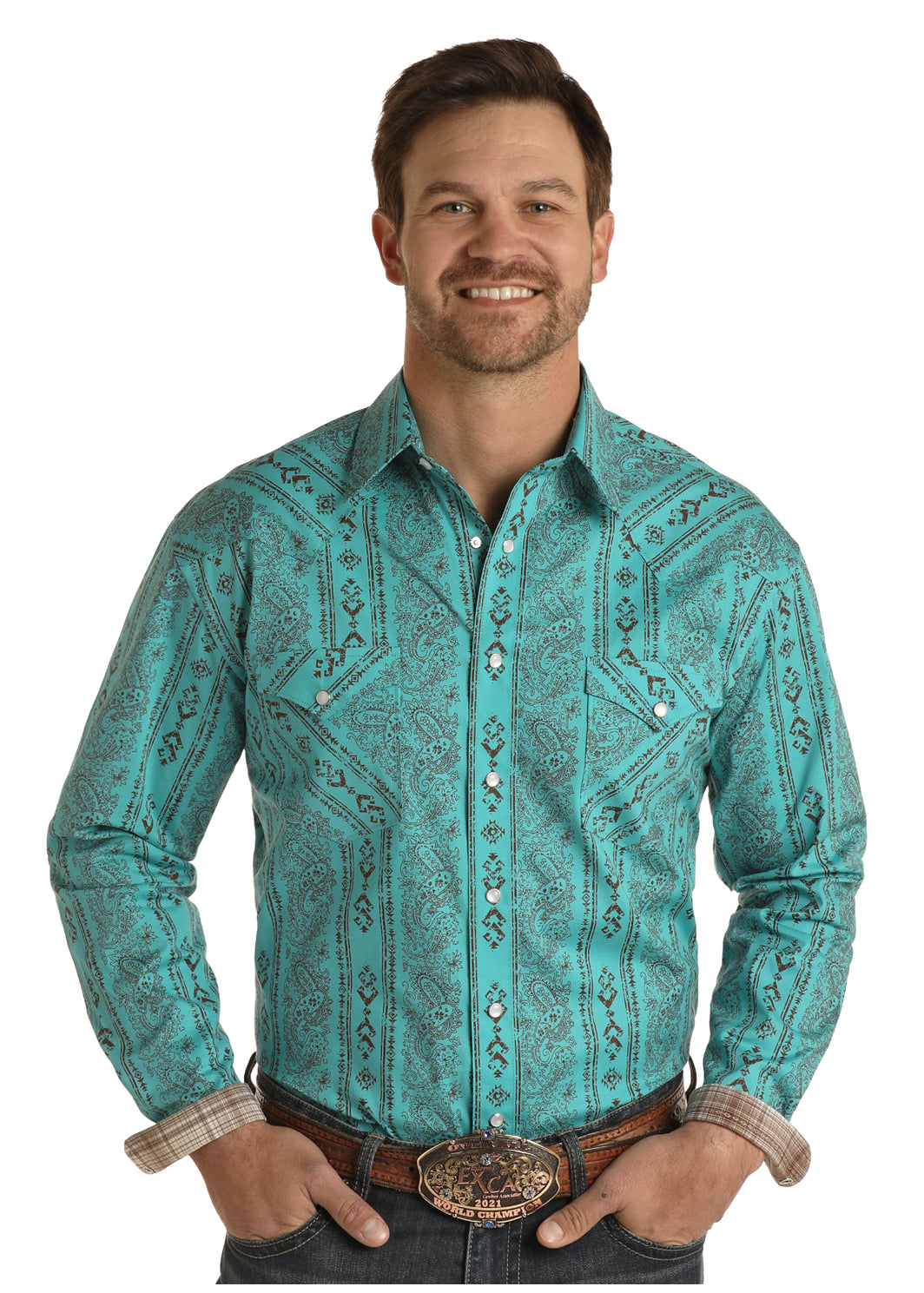 PANHANDLE TURQUOISE PAISLEY AZTEC SNAP SHIRT