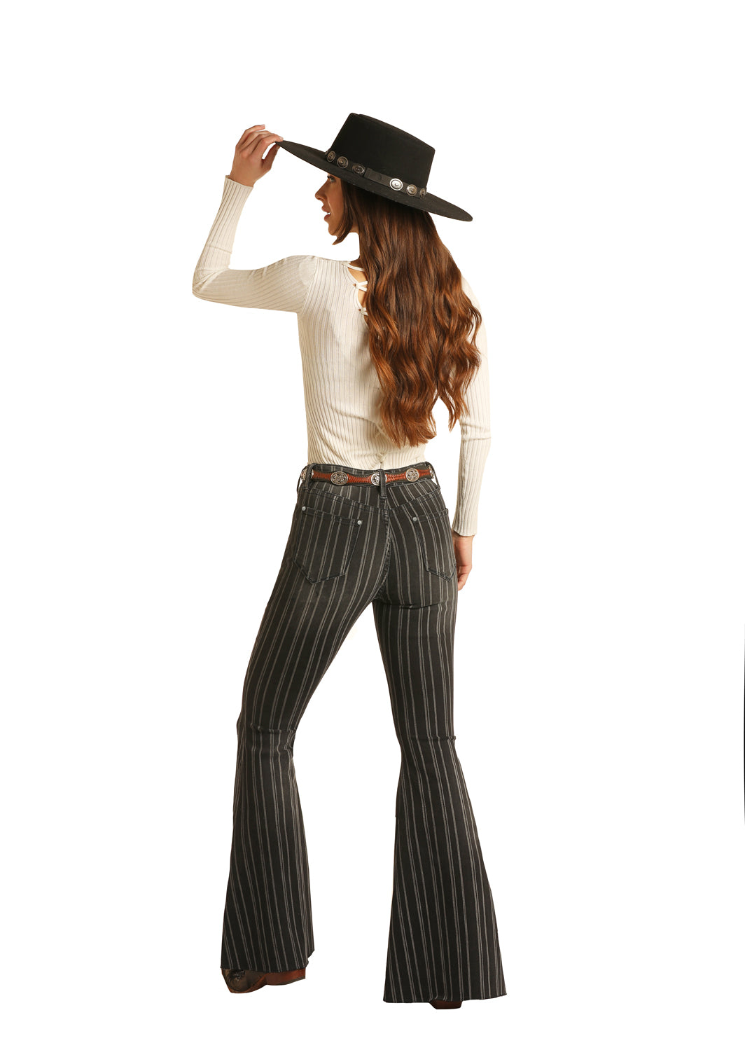 ROCK & ROLL BLACK WASH HIGH RISE BELL BOTTOM JEANS