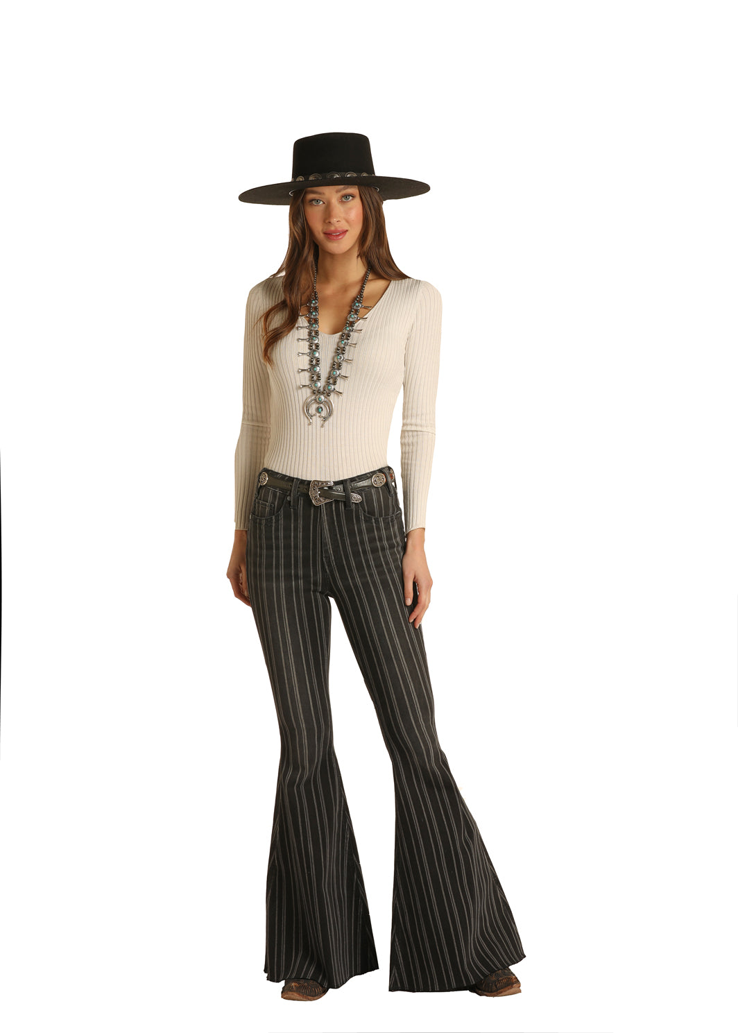 ROCK & ROLL BLACK WASH HIGH RISE BELL BOTTOM JEANS