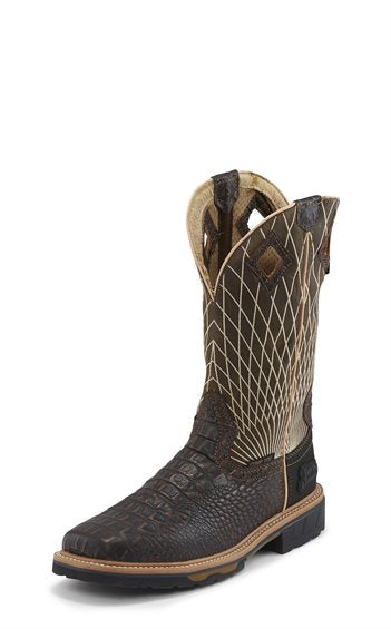 JUSTIN CHOCOLATE CROC PRINT COMP TOE WORK BOOT