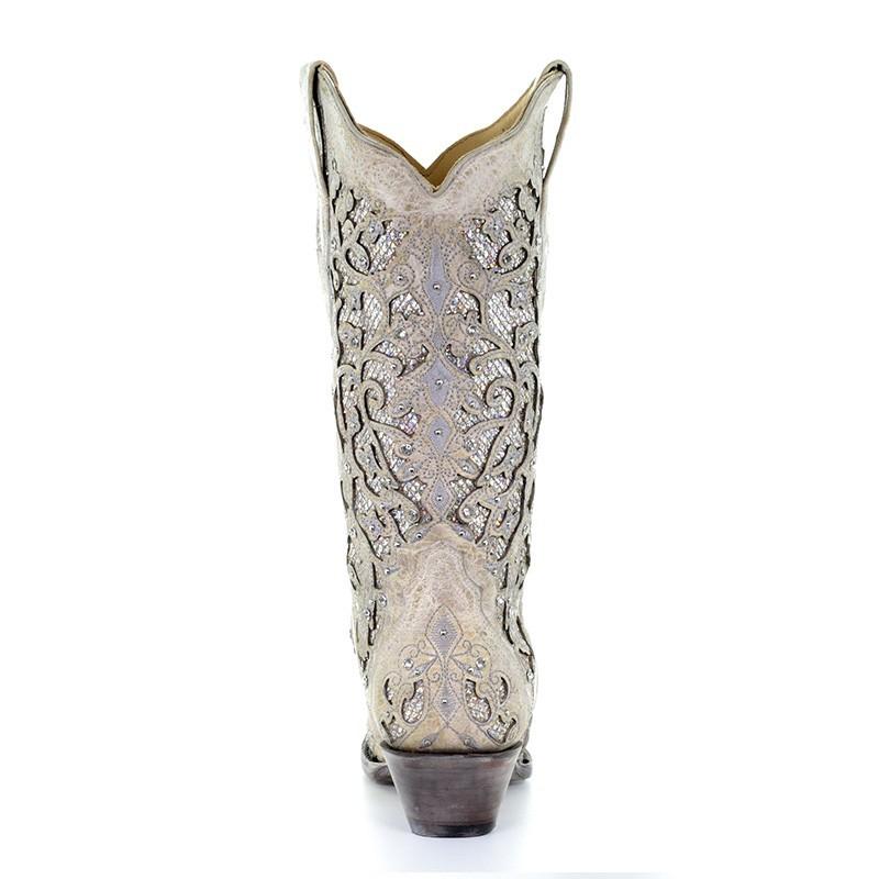 Corral Ladies White Glitter Inlay Snip Toe Boot