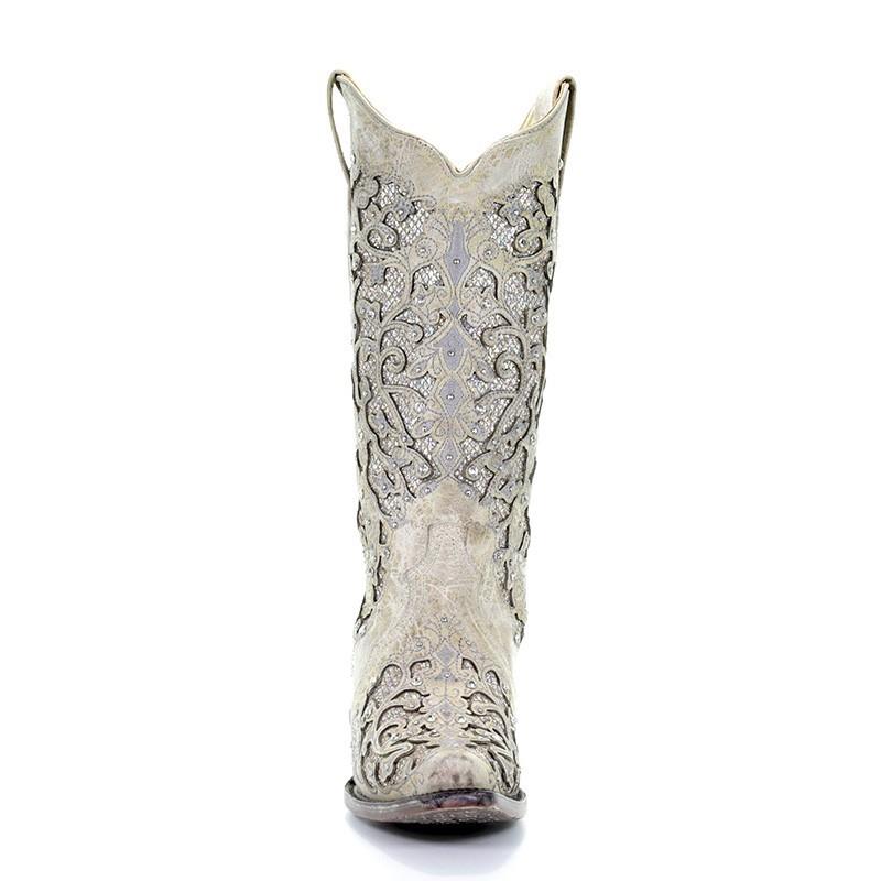 Corral Ladies White Glitter Inlay Snip Toe Boot