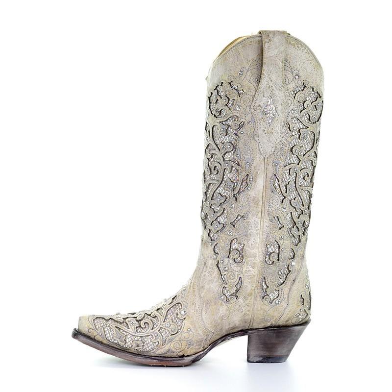 Corral Ladies White Glitter Inlay Snip Toe Boot