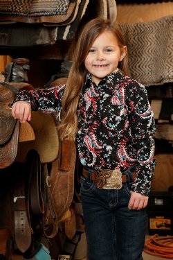 CRUEL GIRL BLACK PAISLEY PRINT WESTERN SHIRT