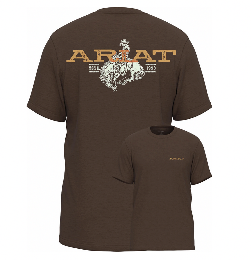 ARIAT BOY'S HEATHERED BROWN BRONC BUSTER T-SHIRT