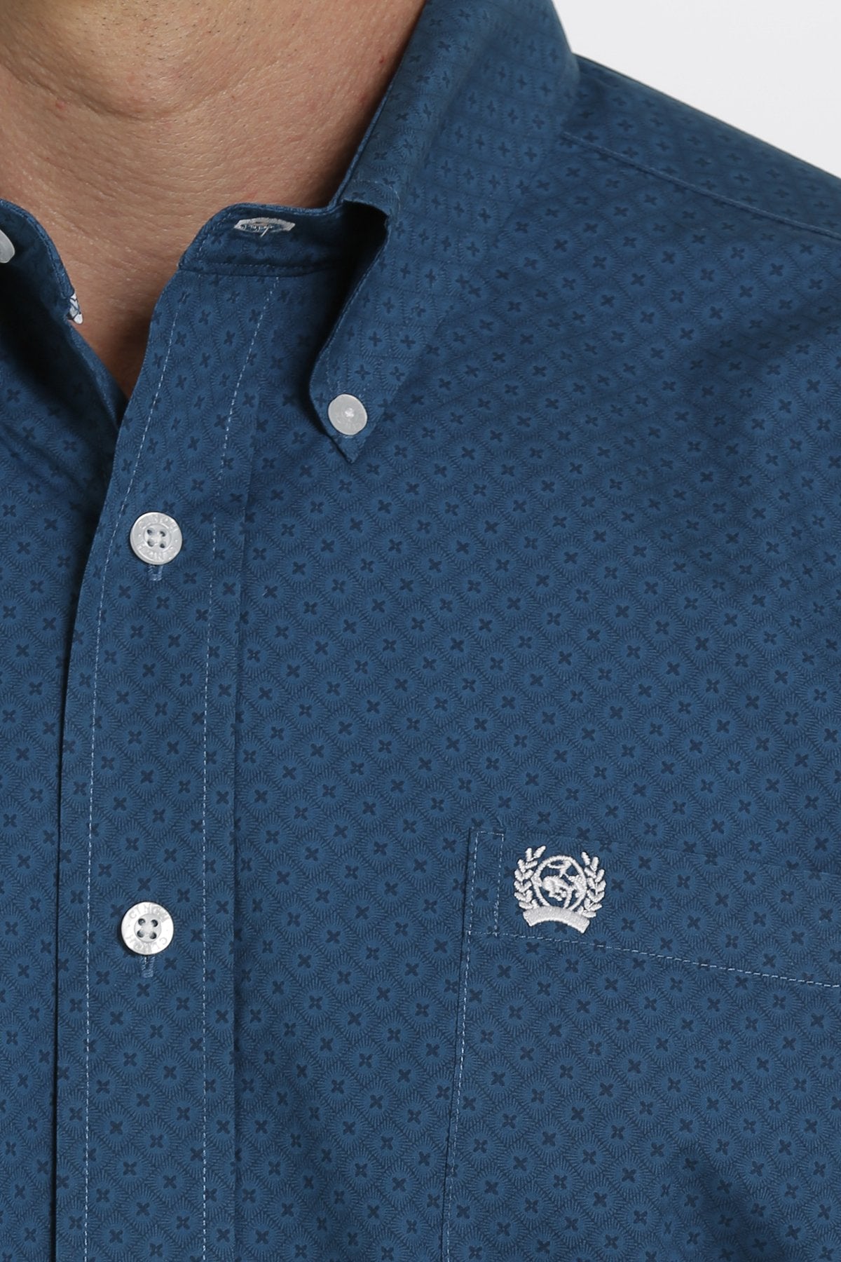 CINCH TEAL GEO CROSS PRINT LONG SLEEVE SHIRT