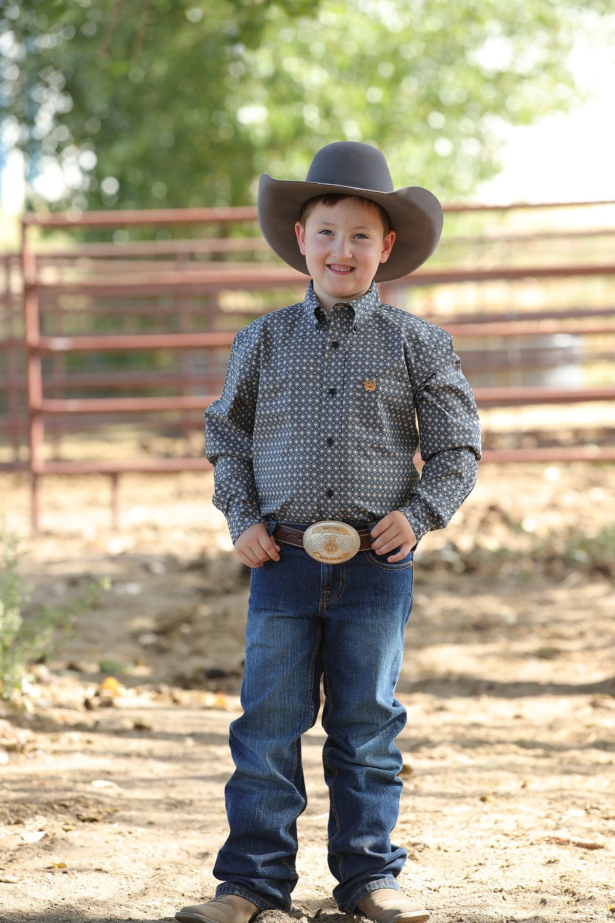 CINCH NAVY/GOLD MEDALLION PRINT WESTERN SHIRT