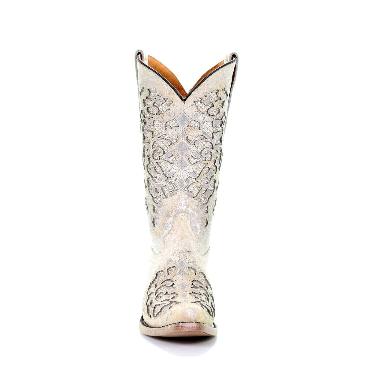 CORRAL TEEN WHITE GLITTER INLAY & EMBROIDERED SNIP TOE BOOT