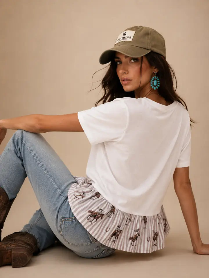 Too Wild To Handle Horses Striped Peplum Top