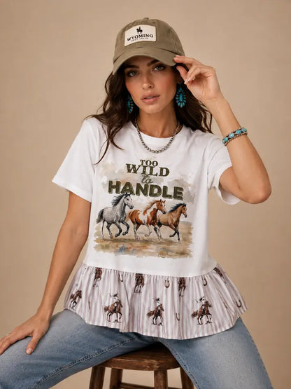 Too Wild To Handle Horses Striped Peplum Top