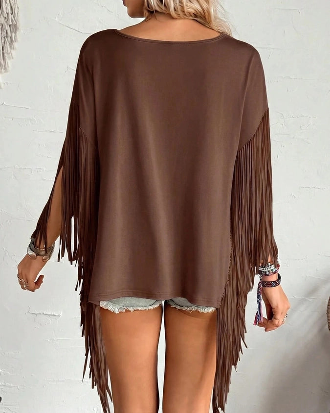 Western Country Concert Fringe Tassel Poncho Top