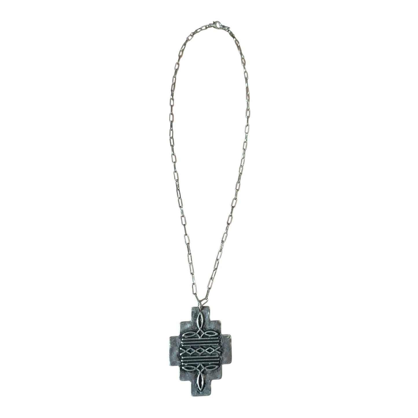 Silver Boot Stitch Cross Necklace