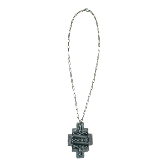 Silver Boot Stitch Cross Necklace