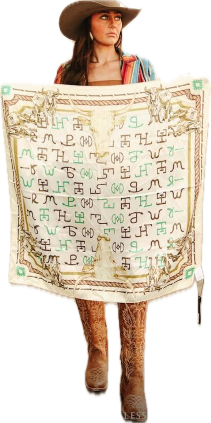 Cow Skulll Western Cattle Brand Printed Wild Rag