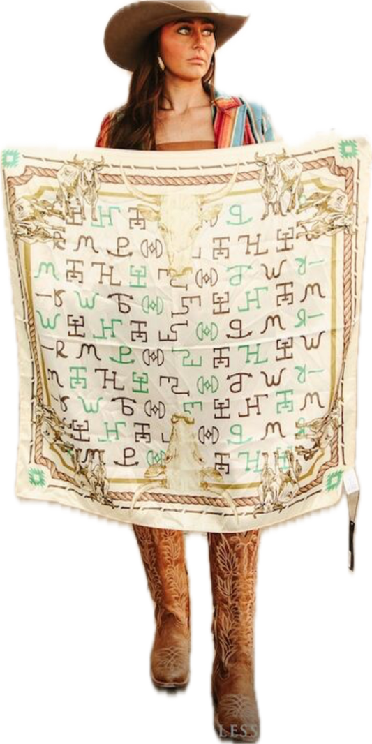 Cow Skulll Western Cattle Brand Printed Wild Rag