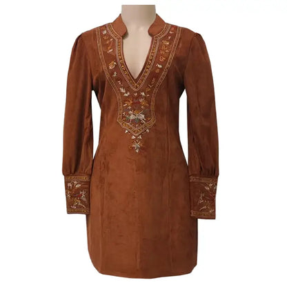 Western Cowboy Retro V-Neck Sexy Embroidered Dress