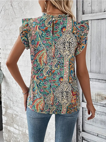 Ethnic Blouse Paisley Ruffle Shirt